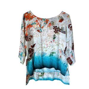 Citron Santa Monica Womens Top Silk Floral 3/4 Sleeve Blouse Small Lightweight